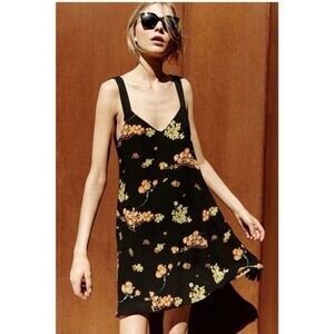 A.L.C. Serena Black Floral Silk Floral Mini Sleeveless Dress Size 6